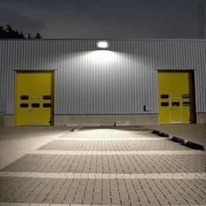 Warehouse outdoor lights at night.