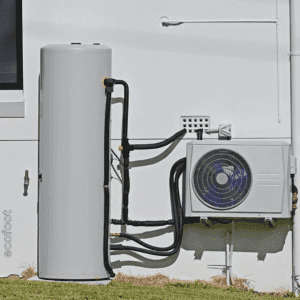 VEU hot water system upgrade with heat pump and storage tank for improved energy efficiency in Victoria.