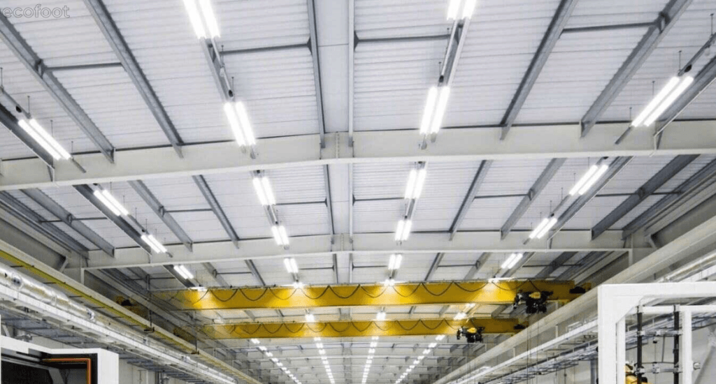 LED lighting installed in a commercial warehouse for energy efficiency