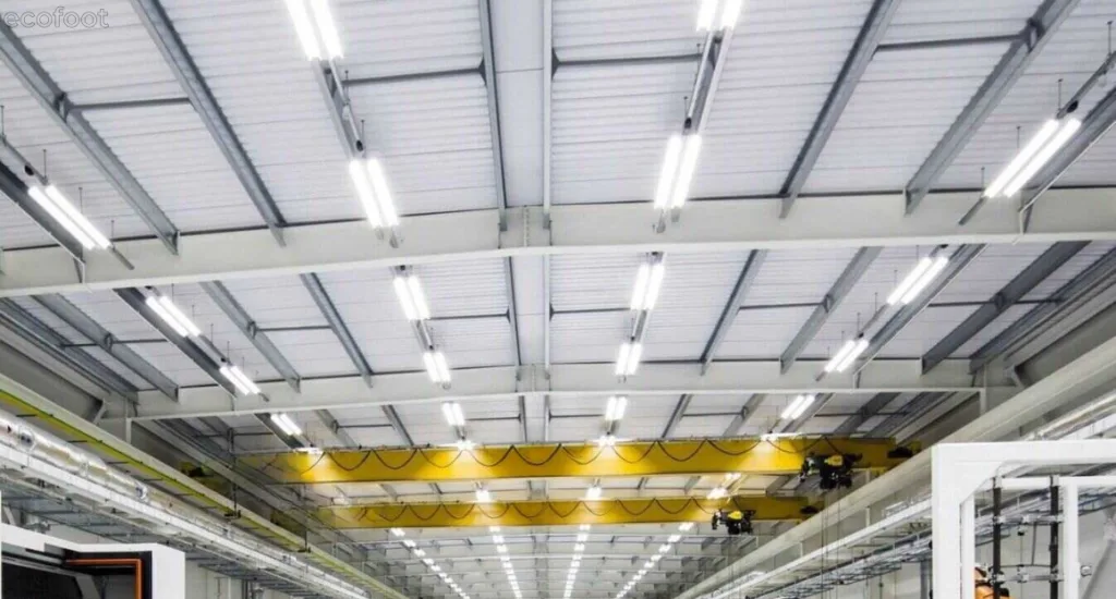 LED lighting installed in a commercial warehouse for energy efficiency