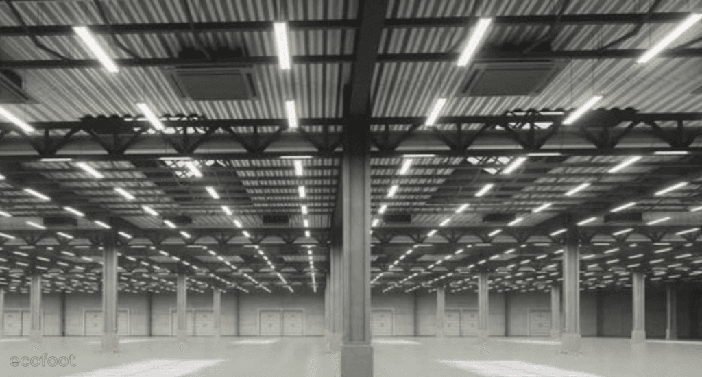 Commercial warehouse with upgraded LED lighting for better visibility and lower energy use.