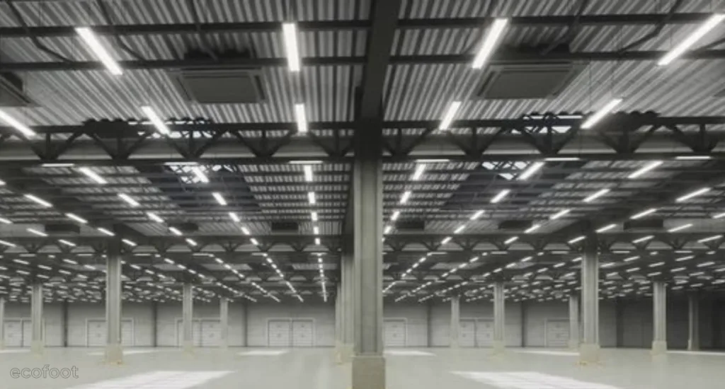 Commercial warehouse with upgraded LED lighting for better visibility and lower energy use.