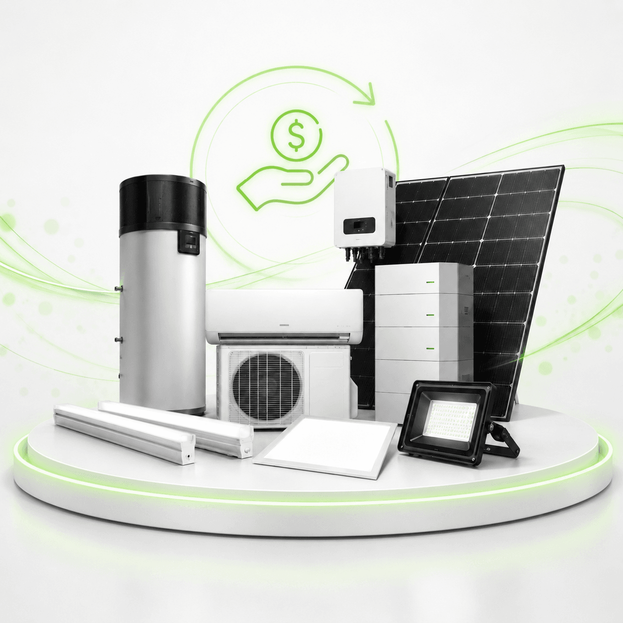 Business energy rebate services including LED lighting, air conditioning, heat pump hot water, solar and battery systems in Melbourne