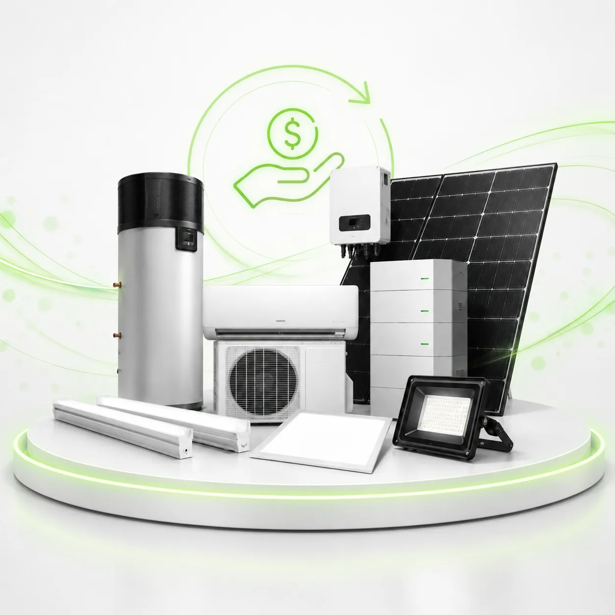 Business energy rebate services including LED lighting, air conditioning, heat pump hot water, solar and battery systems in Melbourne