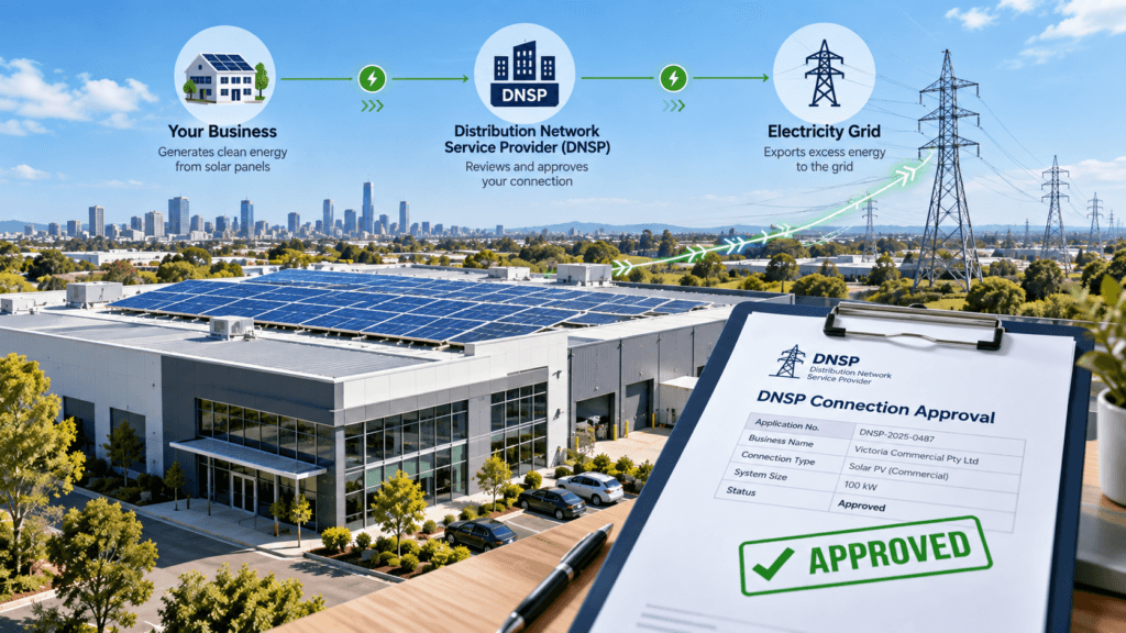 DNSP grid connection approval required for VEU commercial solar rebate eligibility in Victoria

